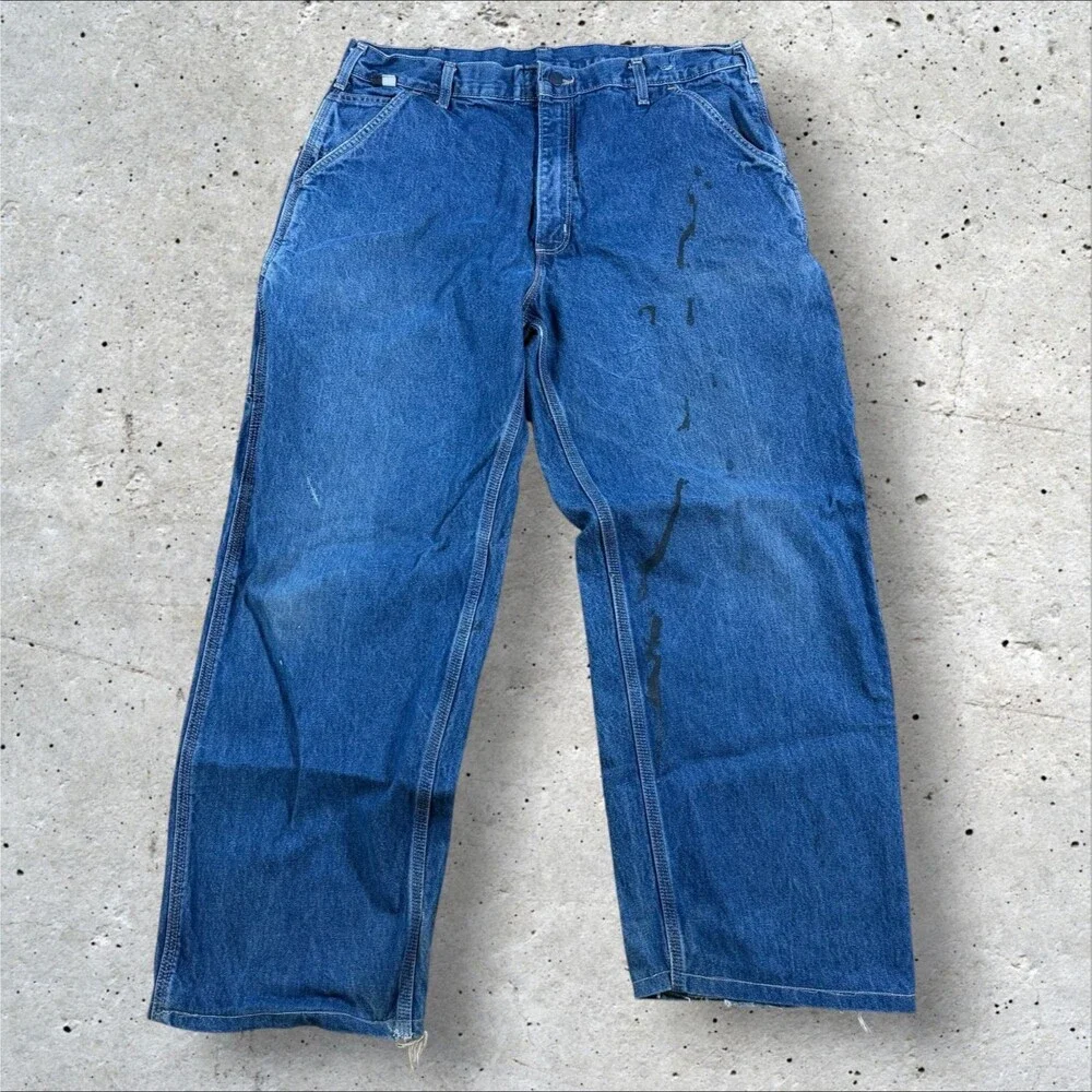 Carhartt FRB13DNM Flame Resistant Denim Jeans Men 38x32 Measure 38x30 Dungaree